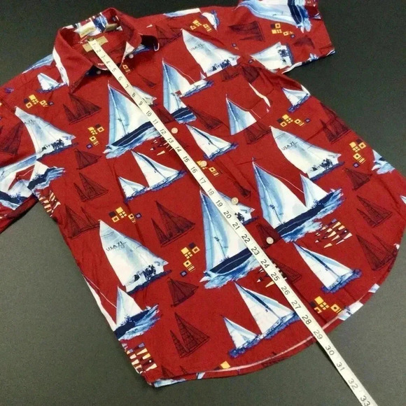 Vintage Natural Issue Mens Red Nautical Wrinkle Free Oxford Dress Shirt Small - Picture 7 of 10